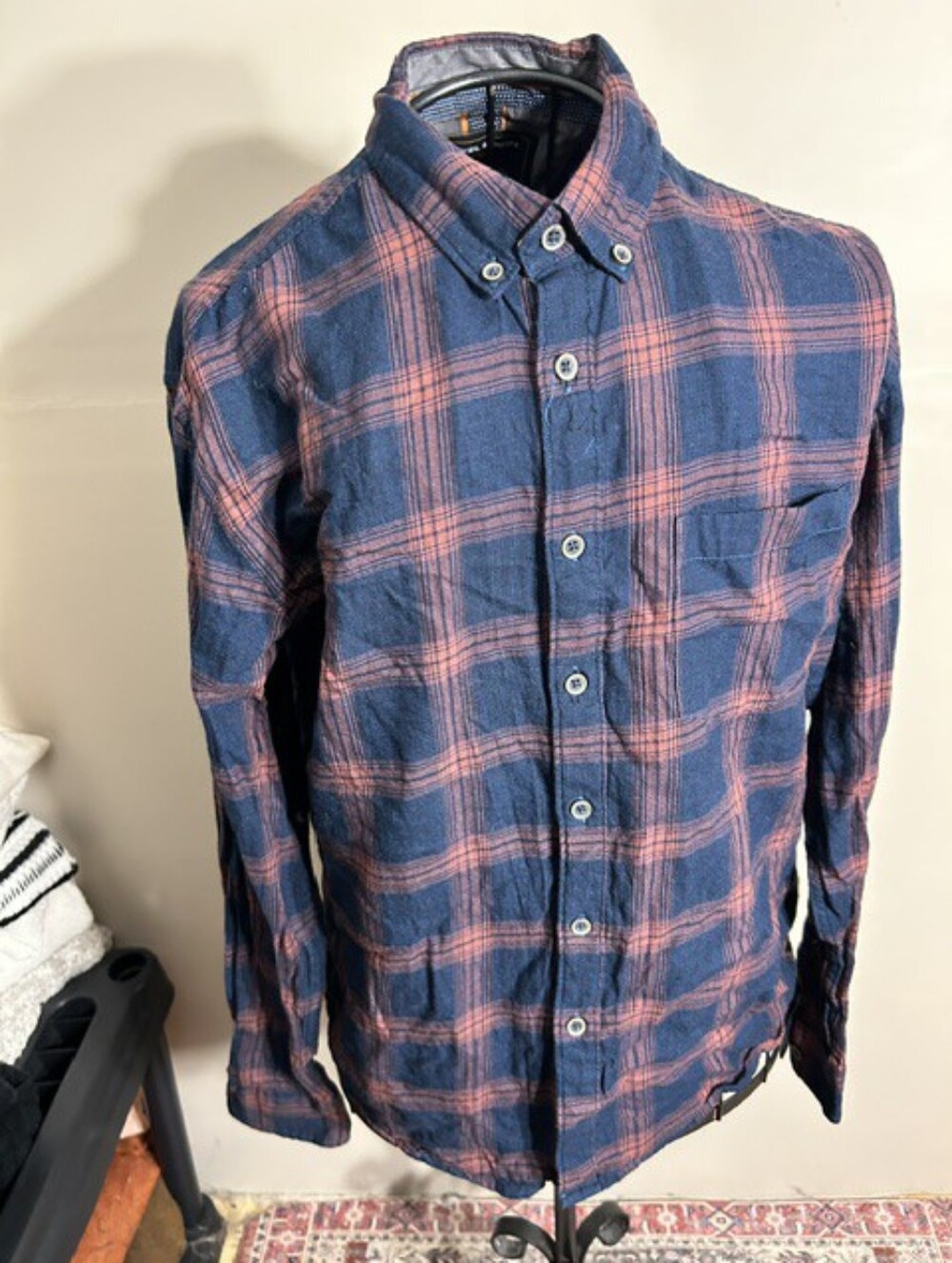 mens size medium plaid blue  mens shirt casual dress button down  Nickel & Iron